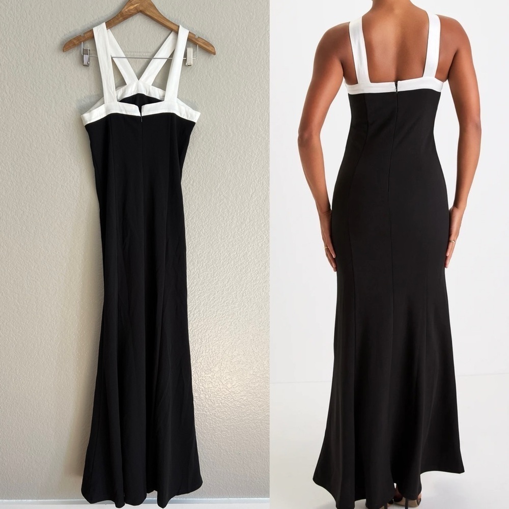 Luxurious Outlook Black and White Bow Mermaid Maxi Dress - Picture 3 of 9